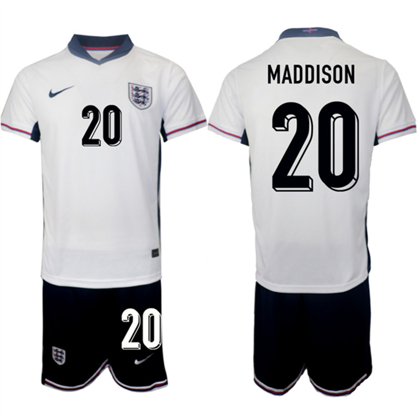 Men's White England #20 James Maddison 2024-25 Home Soccer Jersey Suit